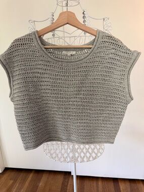 Z Supply Gray Crochet Knit Top Women’s Sweater Vest Size M